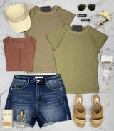 JOSIE LIGHT OLIVE RIBBED PERFECT BASIC TEE