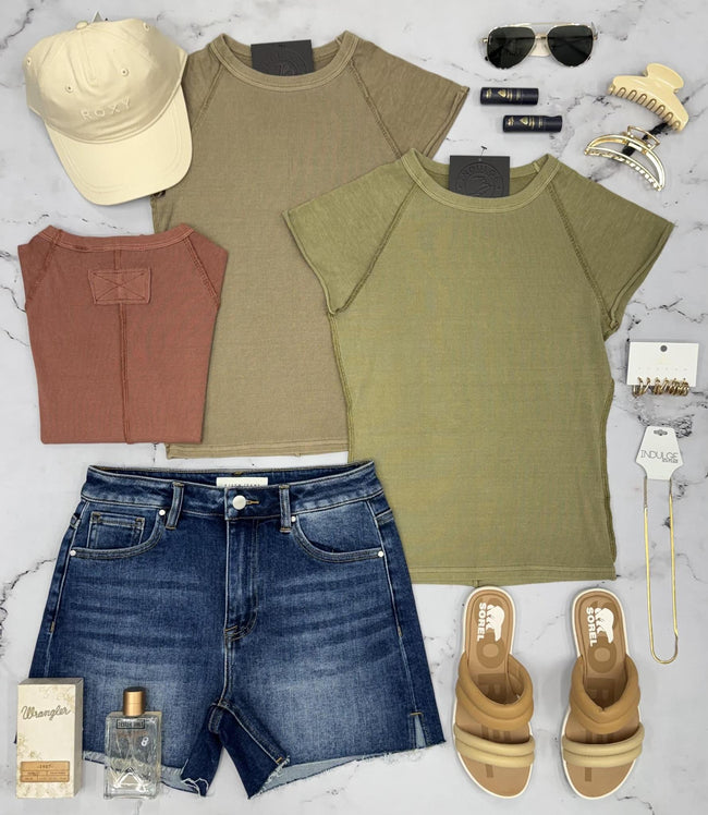 JOSIE LIGHT OLIVE RIBBED PERFECT BASIC TEE
