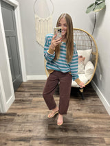 HOLLIE TEAL AND CARAMEL STRIPE SWEATSHIRT