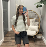 TEXTURED SAGE STRIPE PUFF SLEEVE BLOUSE