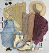 TEXI WASHED RUST SLEEVE CABLE KNIT SWEATER TOP
