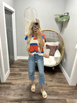 RAQUEL RED WHITE AND BLUE COLORBLOCK SWEATER TOP