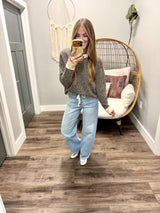MISTI CHOCOLATE STRIPE SWEATER TOP