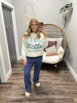 HARPER BLUE RIBBED WIDE LEG PANTS