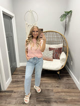 CAROLINE PINK KNIT SHORT SLEEVE TOP