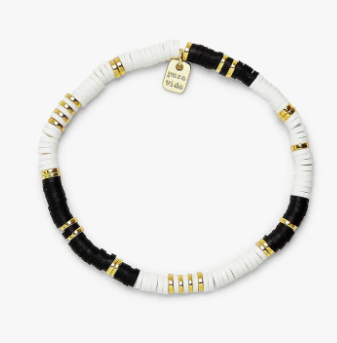 PURA VIDA BLACK & WHITE DISC STRETCH BRACELET