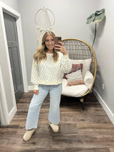 IZZIE CREAM AND BLUE FLORAL LONG SLEEVE SWEATER TOP