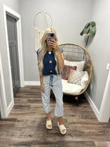 MADDISON PINSTRIPE NAVY BARREL TIE FRONT DENIM JEANS