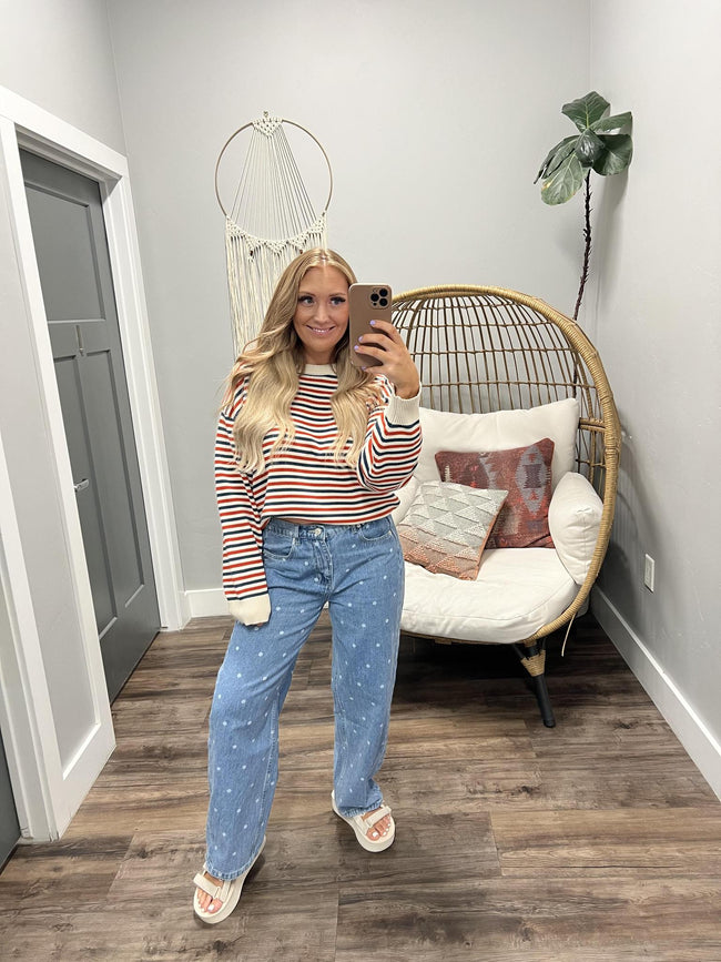 PENN STRIPED RED WHITE AND BLUE SWEATER TOP