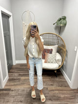 JOANN IVORY AND CAMEL BUTTON UP BLOUSE TOP