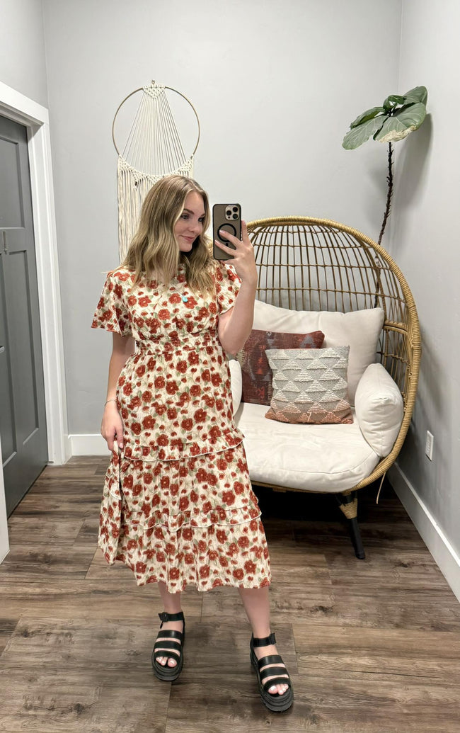 JESSA IN CIDER ROSE FLORAL MIDI DRESS