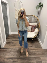 CHEYANNE BLUE PLAID TIE FRONT BLOUSE TOP