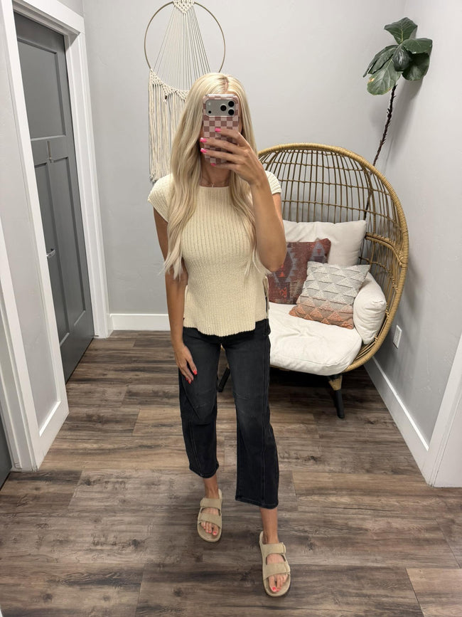 MARKIE CREAM SIDE TIE SWEATER TOP