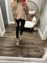 PRETTY THING BLUSHING PEACH RUFFLE SLEEVE BLOUSE