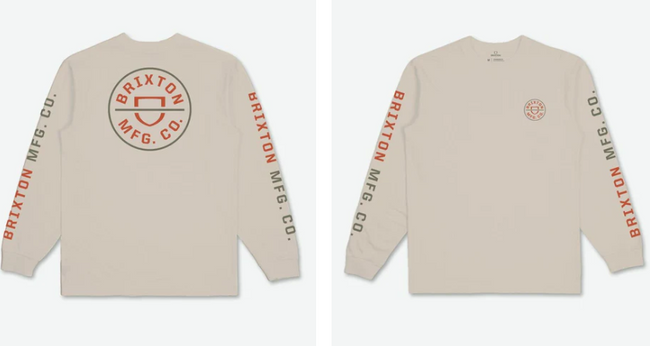 MENS BRIXTON CREST LONG SLEEVE CREAM BURNT ORANGE