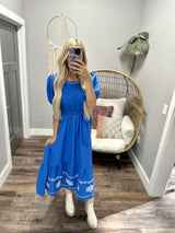 SARAH COBALT BLUE EMBROIDERED DRESS