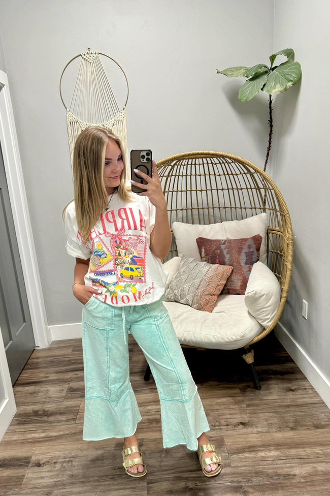 LONDON AQUA WASHED WIDE LEG PANT
