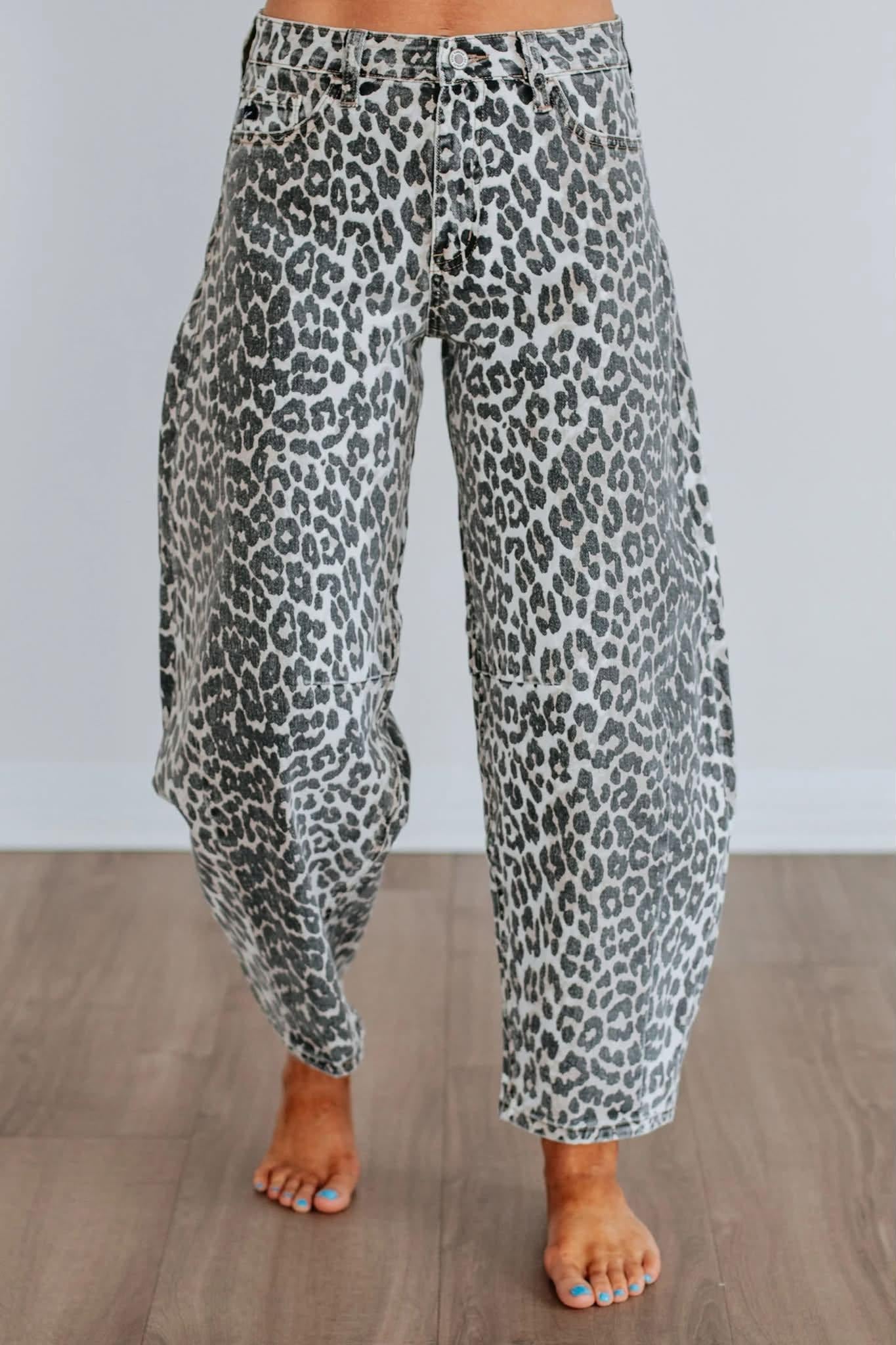 CHELSEA LEOPARD DENIM BARREL JEANS