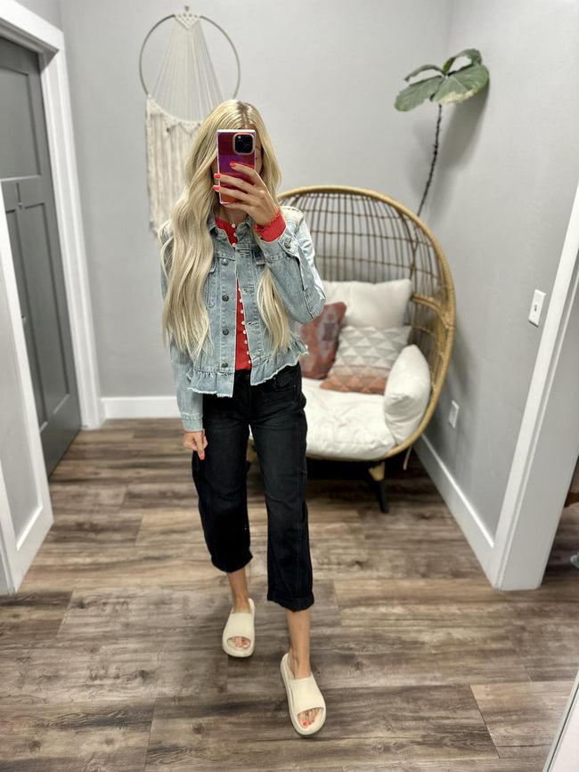LIBBY RUFFLE BOTTOM DENIM JACKET