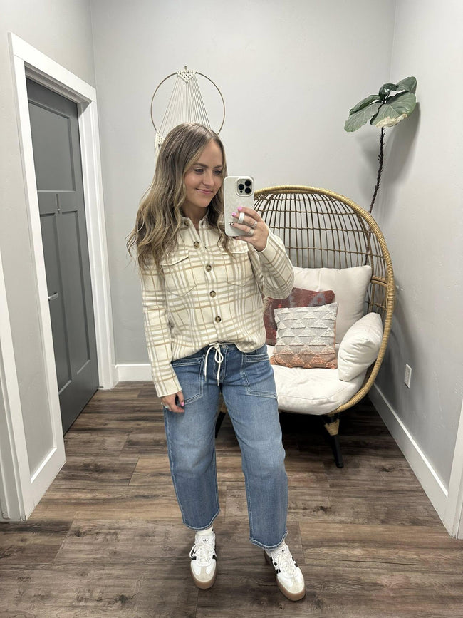 STEPH CREAM SOFT BUTTON FRONT PLAID JACKET