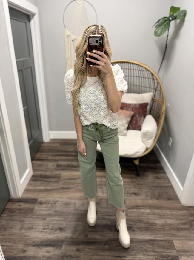 SANDRA WHITE OVERLAY FLORAL BLOUSE TOP