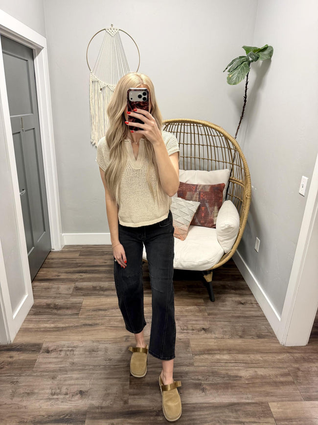 SHARON NATURAL KNIT SHORT SLEEVE SWEATER TOP