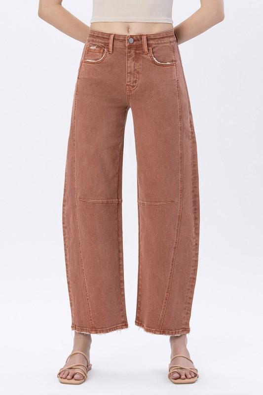 LEXA COPPER HIGH RISE BARREL DENIM JEANS