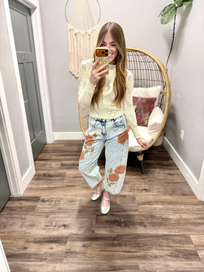 ROBBIE CREAM LACE LONG SLEEVE TOP