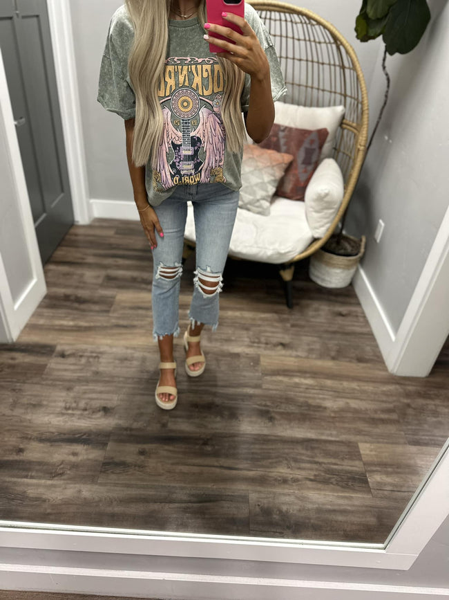 SAGE WASHED ROCK N ROLL WORLD TOUR TEE