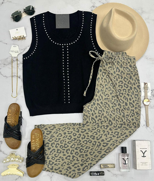 KATIE BLACK STUDDED TANK TOP