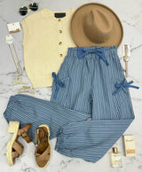 JILL DENIM BLUE PINSTRIPE SIDE TIE JOGGER PANTS