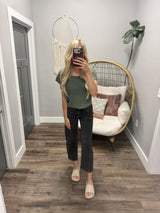 SARAH FERN GREEN KNIT SHORT SLEEVE SWEATER TOP