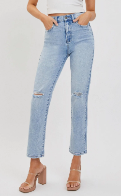 SUMMER BLUES HIGH RISE LIGHT WASH DISTRESSED DENIM