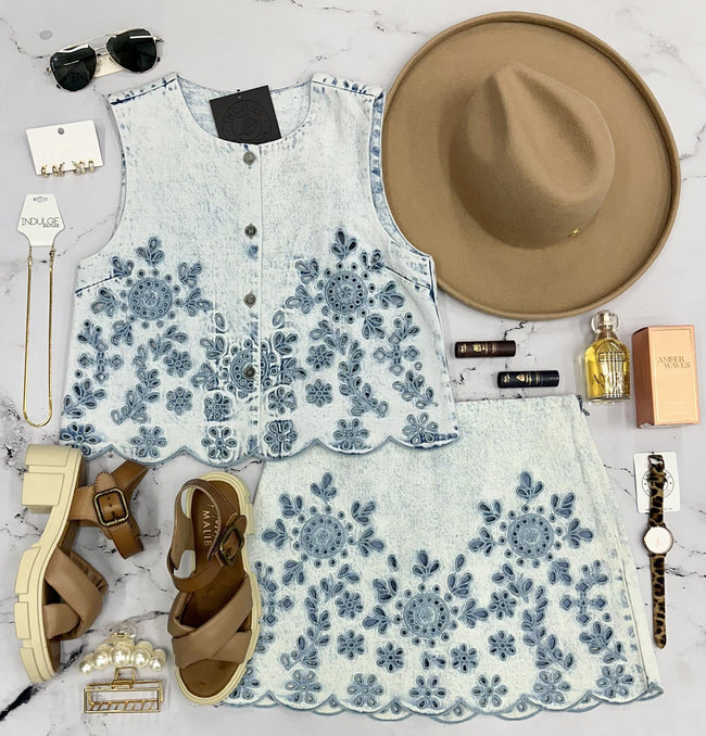 HARMONY ACID WASH BUTTON UP VEST TOP