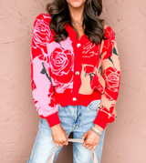 GARDEN ROSE BUTTON FRONT CARDIGAN TOP