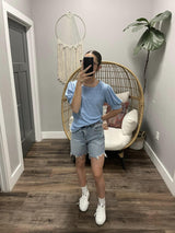 BLUE DAISY EYELET SHORT SLEEVE BLOUSE