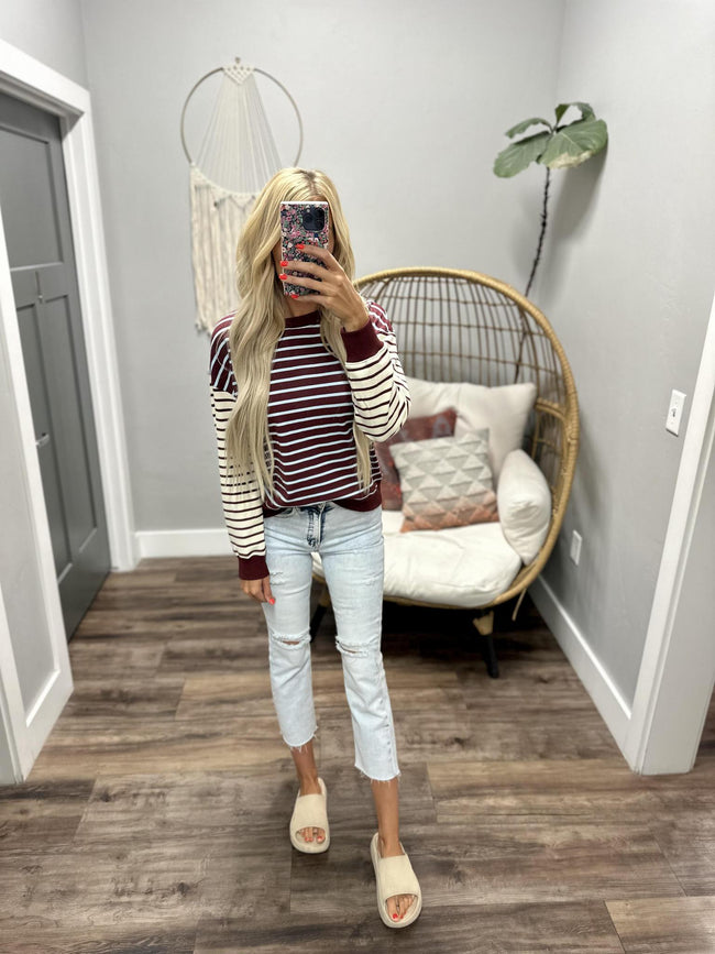 CALLI PLUM AND MINT STRIPE SWEATSHIRT TOP