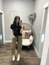 MACIE BLACK LEATHER BUTTON UP SHORT SLEEVE BLOUSE