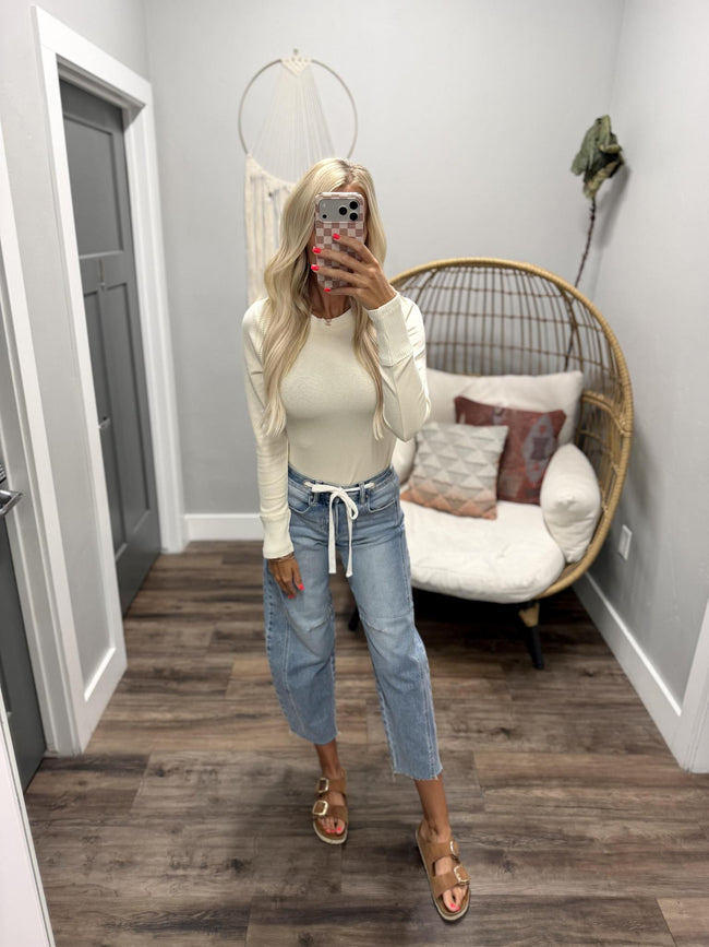 PIPER CREAM LONG SLEEVE RIBBED CONTRAST LONG SLEEVE TOP