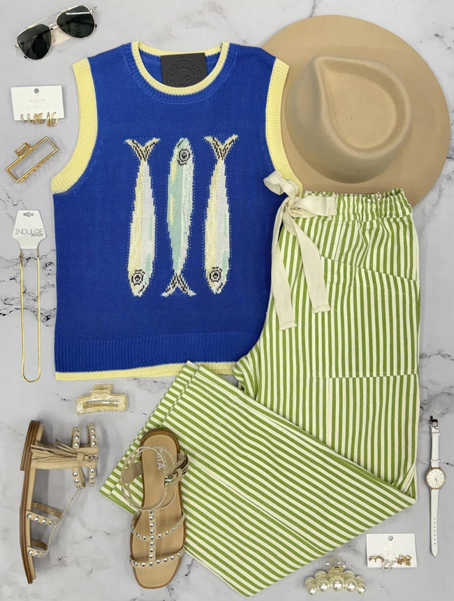 CARLA SPRING GREEN STRIPE TIE FRONT PANTS