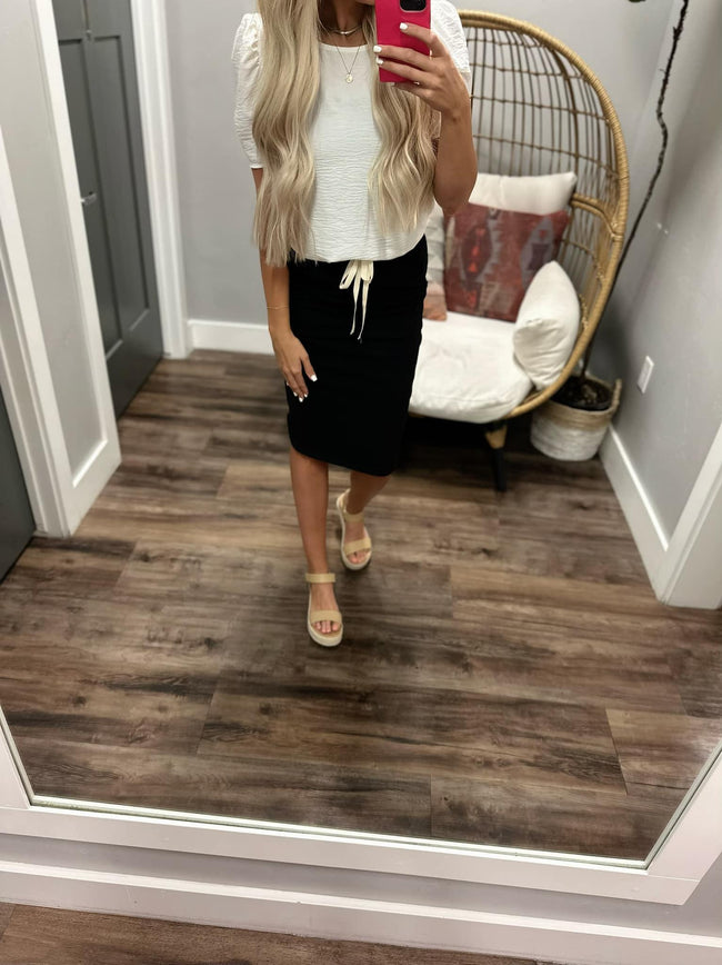 BLACK DRAWSTRING SKIRT