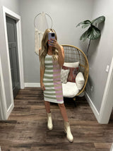 SPLIT PERSONALITY STRIPED RIBBED TANK DRESS