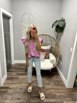JILLIAN FAUX LEATHER PINK RUFFLE SLEEVE BLOUSE