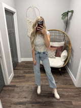 VAL HEATHER GREY SHORT SLEEVE BUTTON FRONT DETAIL TOP