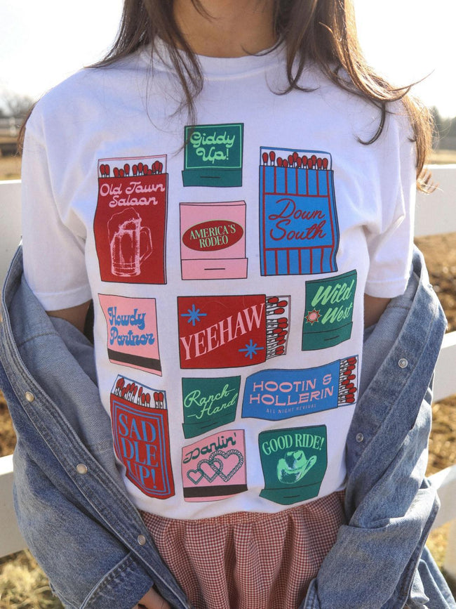 WHITE WESTERN MATCHES GRAPHIC TEE