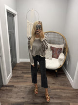 APRIL CHOCOLATE STRIPE BUTTON BACK SWEATER TOP