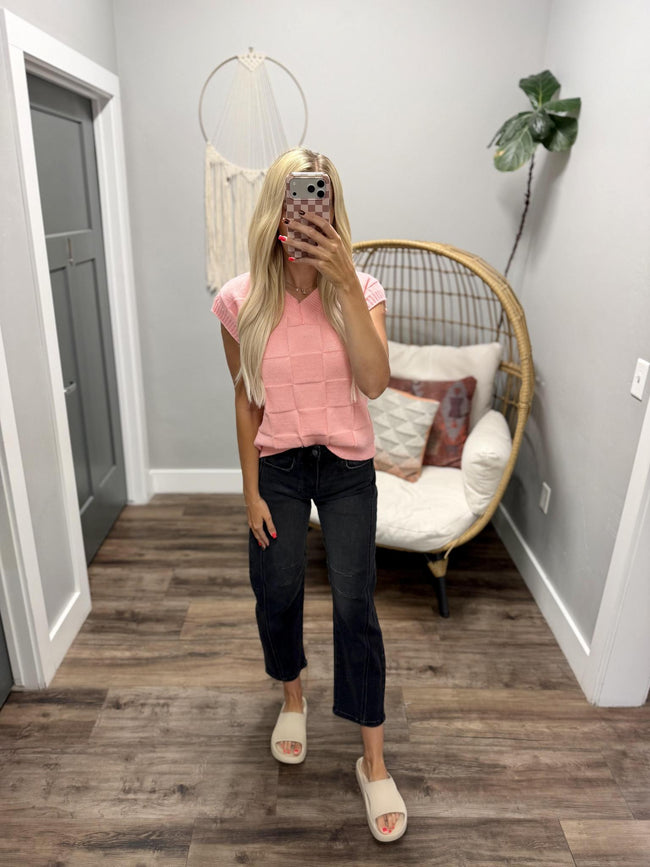 STRAWBERRY LEMONADE CHECKERED SWEATER VEST TOP