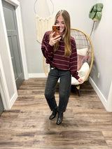 KERI WINE STRIPE SWEATER TOP