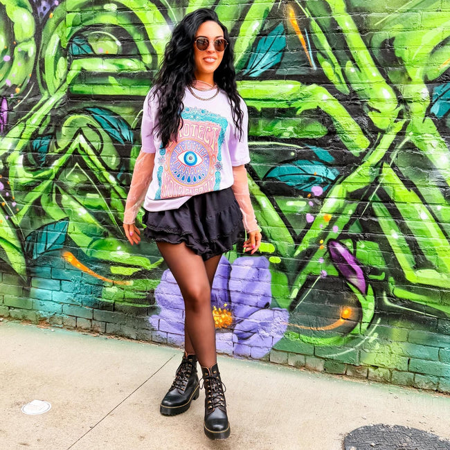 LAVENDER PROTECT YOUR PEACE GRAPHIC TEE
