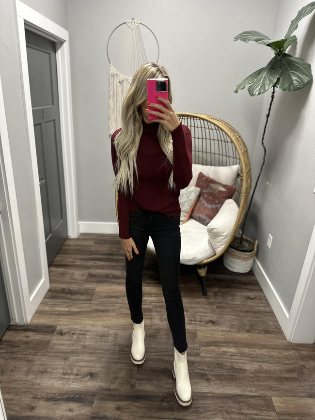 LEAVE IT TO ME BURGUNDY MOCK NECK